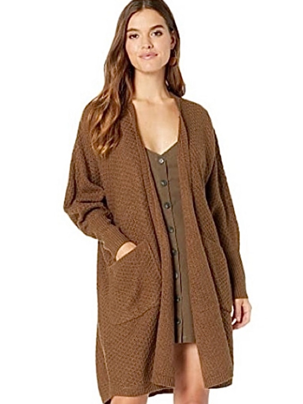 Show Me Your MuMu Brown Open-Front Knit Long Cardigan